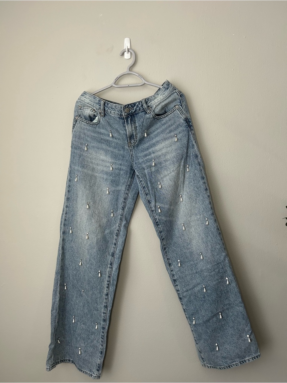 PacSun Light Blue Straight-Leg Jeans with Crystal Studs